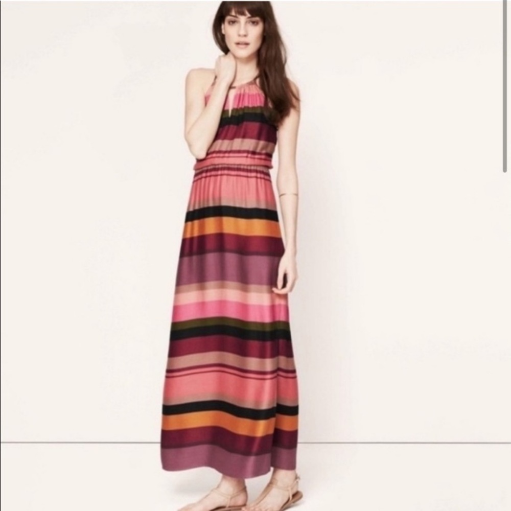 Loft Factory Colorful Striped Keyhole Halter Tie Maxi Dress Size S